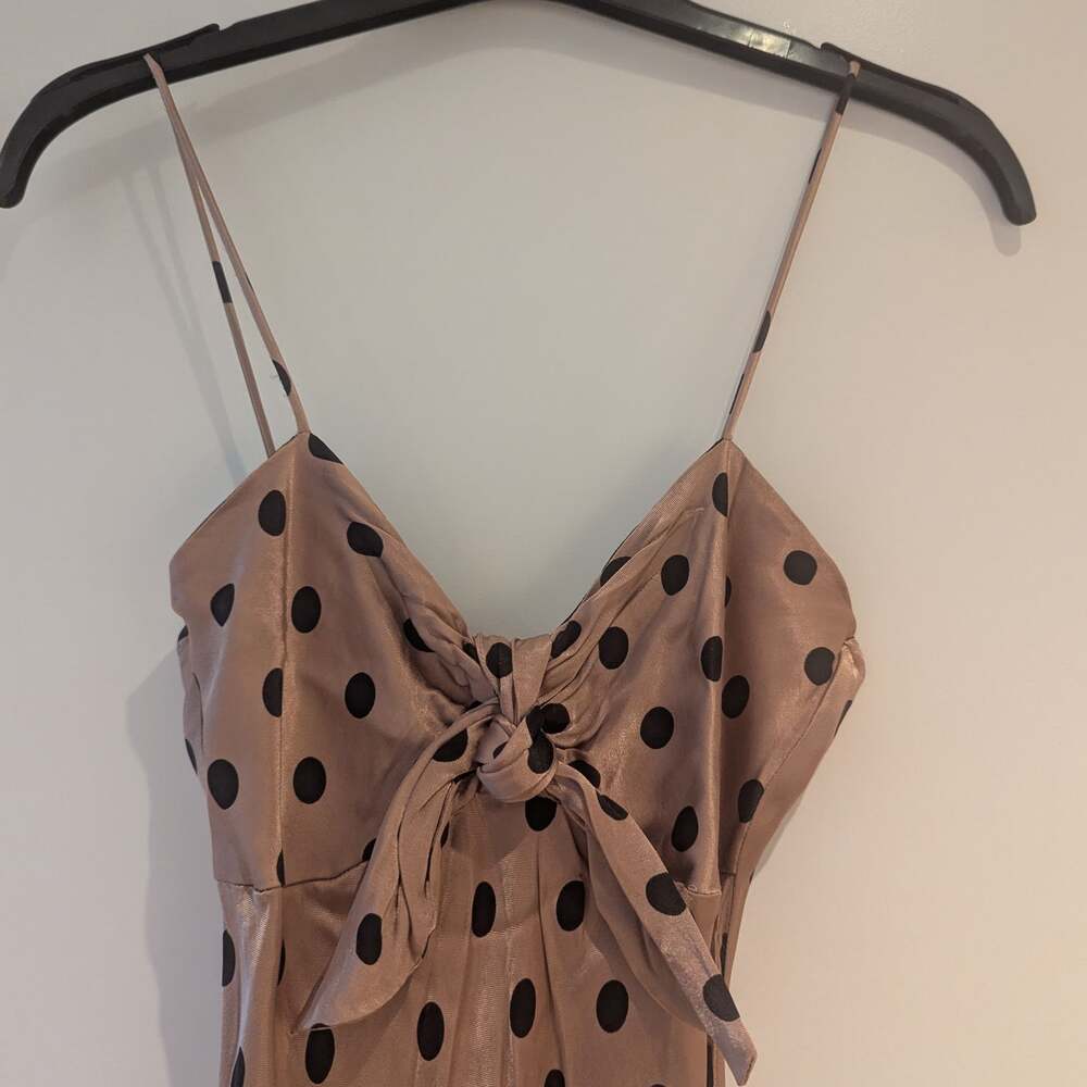 Zara Polka Dot Satin Midi Slip Dress with Slit - Picture 3 of 5